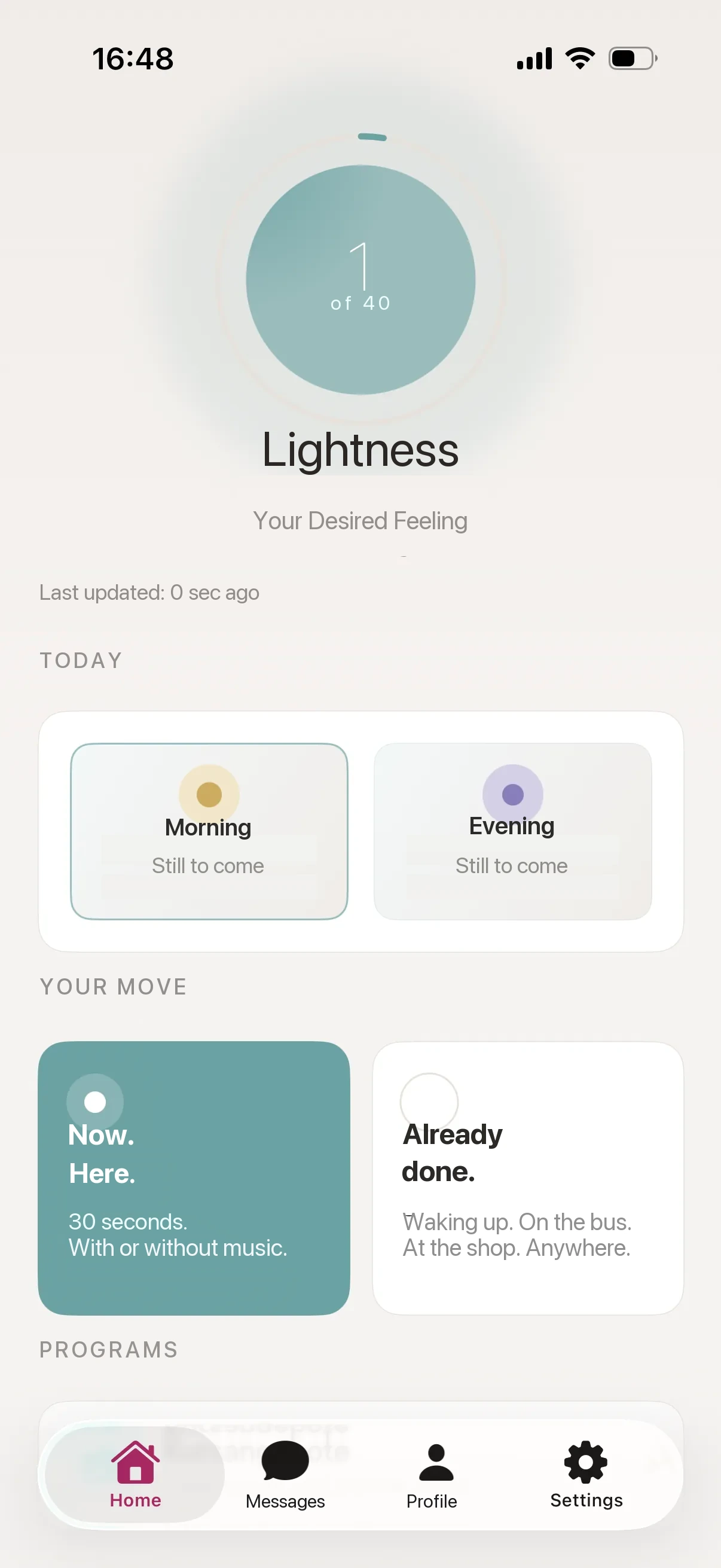 The FIVE MOVES app: day 1 of 40, Desired Feeling Lightness, morning and evening sequence