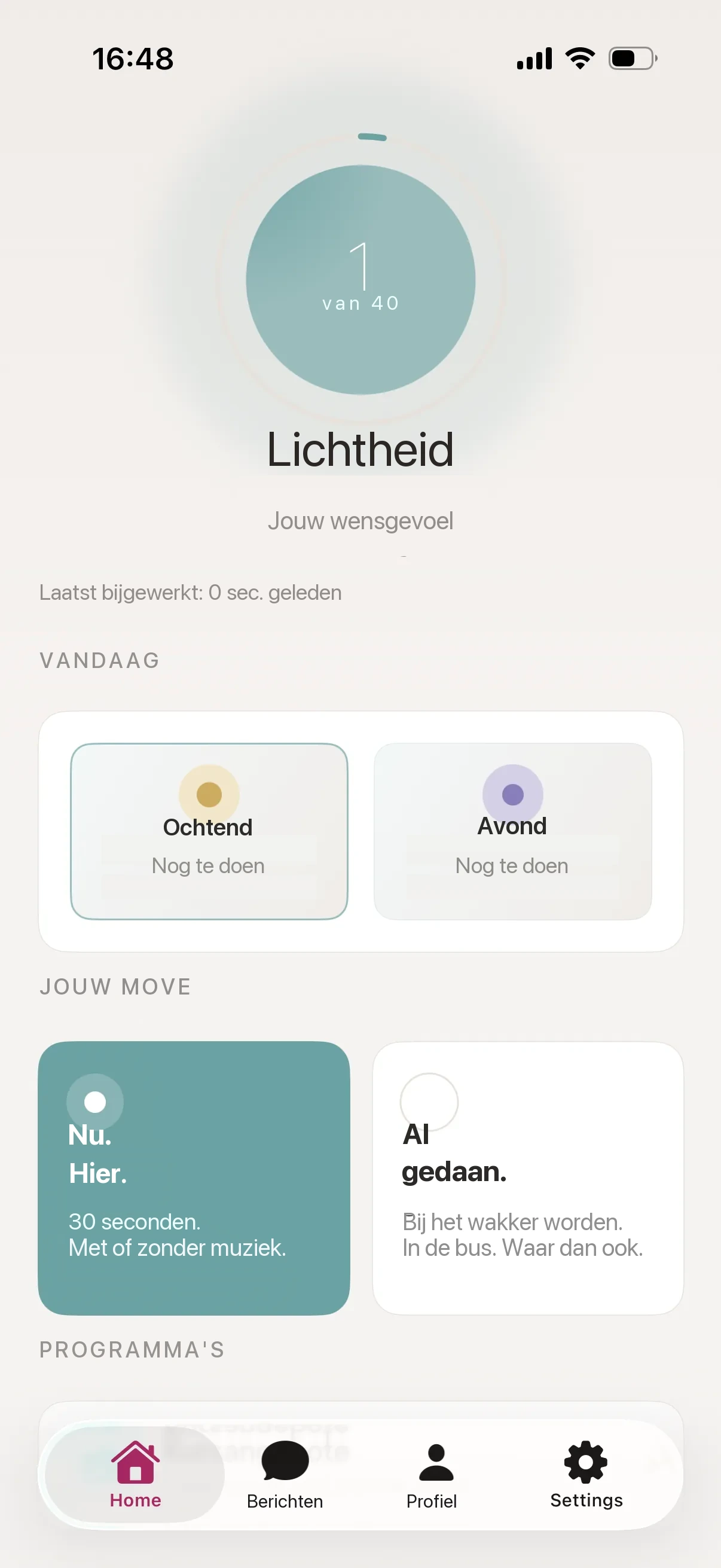De FIVE MOVES app: dag 1 van 40, wensgevoel lichtheid, oefening voor ochtend en avond